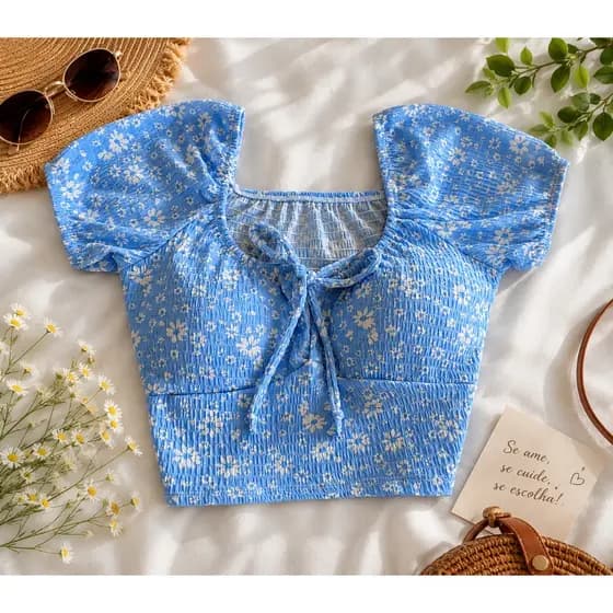 Cropeed Feminino Blusa Ciganinha Com lacinho tecido Anarruga com Bojo tamanho Único Modinha Gringa Verão