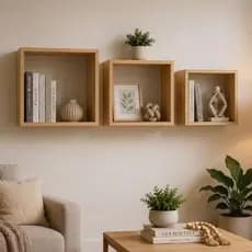 Kit 3 Nichos Quadrados para Decorações em Salas, Quartos, Cozinhas e Banheiros, em Madeira Pinus, 3 tamanhos P/M/G.