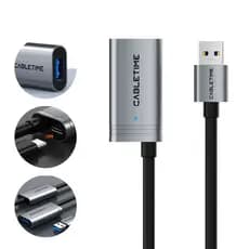 Extensor USB 3.0 5Gbps Ativo 20m Alimentação Externa + Cabo USB C Cabletime