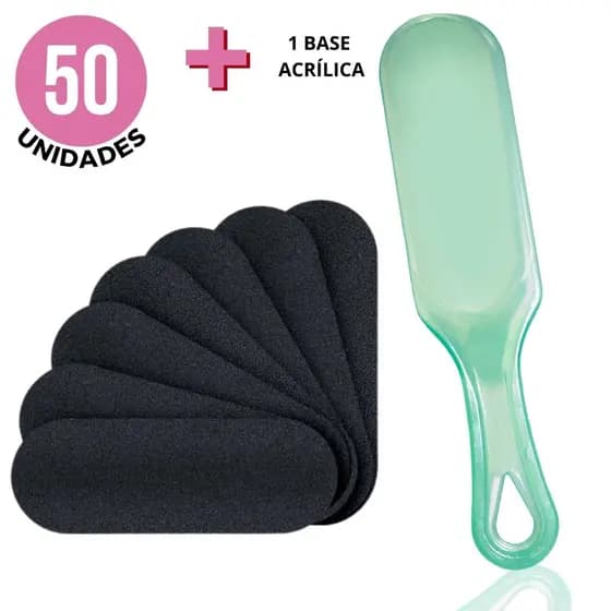 50 Lixas Pés Refil Descartável + 1 Base Suporte Acrílico Profissional Pedicuro Auto Colante Adesivo