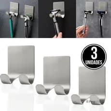 Kit 3 Gancho Suporte Parede Cabide Adesivo Alta Aderência Dupla Face Chave Celular Metal Aço Inox