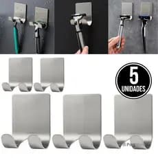 Kit 5 Gancho Suporte Parede Cabide Adesivo Alta Aderência Dupla Face Chave Celular Metal Aço Inox