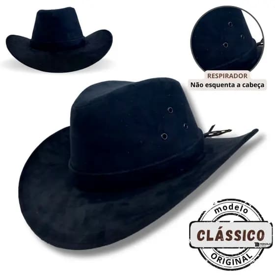 Chapeu Country Clássico Cowboy Peão Boiadeiro Americano Sertanejo Barretos Camurça Tradicional