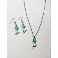 🌷 Conjunto Colar e Brincos Tulipa Azul - Elegância e Brilho
