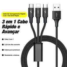 Cabo de carregamento ultrarrápido 3 em 1, tipo C Cabo de dados USB em todos os modelos