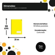 Caderno Universitario Costurado 1 Materia 96 Folhas Amarelo Escolar Resistente Pratico