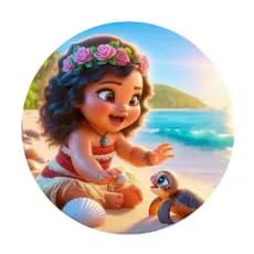 Painel Redondo Moana 50x50 cm Tecido Sublimado Com Elástico Moana Baby