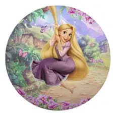 Painel Redondo Tecido Sublimado Enrolados Rapunzel 50cmx50cm