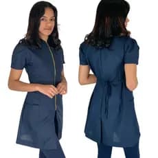 Jaleco Feminino Manga Curta Oxford Acinturado Com Zíper Gola Padre Várias Cores