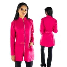 Jaleco Feminino Acinturado Oxford Rosa Pink com Zíper Kate Acinturado