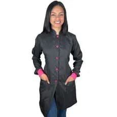 Jaleco Feminino Preto Acinturado com Punho e botão Rosa Pink - Oxford