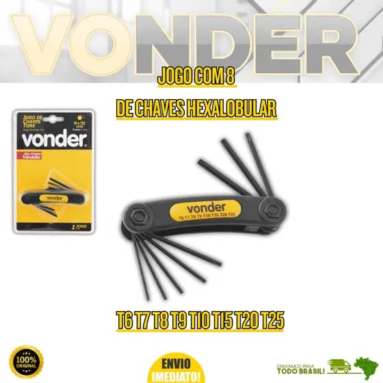 Jogo 8 Peças De Chave Torx Vonder T6 T7 T8 T9 T10 T15 T20 T25 Hexalobular Suporte Canivete Oferta