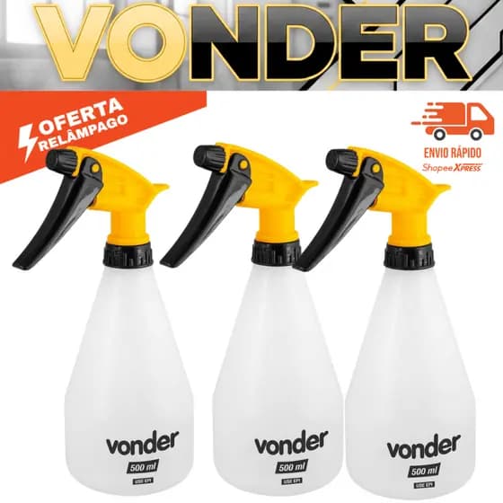 Kit 3 Borrifador Pulverizador Manual Vonder 500ml Jato Regulável Spray Névoa Jardim Agrícola Faxina