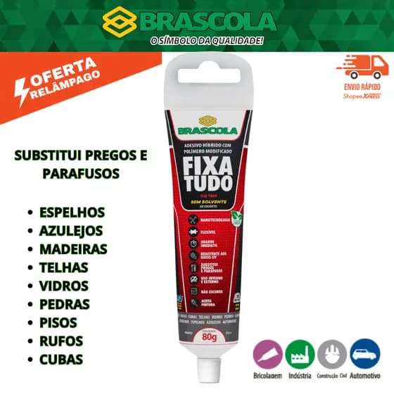 Cola Adesivo Fixa Tudo híbrido 80 g BRASCOLA Rodapé Espelho Cuba Banheiro Concreto Mármore Cerâmica
