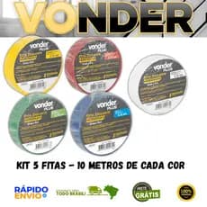 Kit 5 Fitas Isolantes Coloridas 10 Metros - VONDER PLUS Isolar Fios e Cabos Elétricos Antichama Top