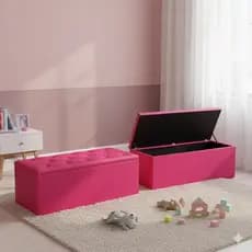 Puff Baú Grande em Corino – Organizador com Tampa | Banco Decorativo Multiuso 0,90x0,45x0,42cm
