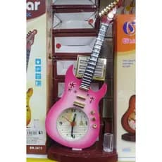 Relógio Formato Guitarra na Cor Rosa Com despertador porta caneta Relogio de mesa