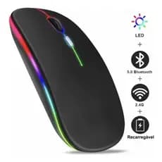 Mouse Sem Fio Recarregável Bateria Led Usb 2.4 Preto