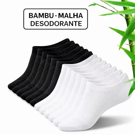 Kit com 5 pares de meias invisíveis de fibra de bambu finas respirável antiodor e absorventes
