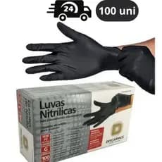 Luva Nitrilica Preta Descartável Sem Pó Resistente 100 unidades