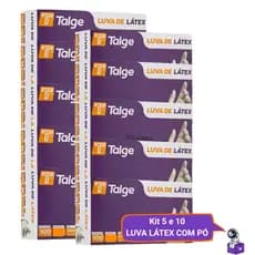 Kit Até 10 Luvas Látex Descartável com Pó Resistente 500 a 1.000 Unidades