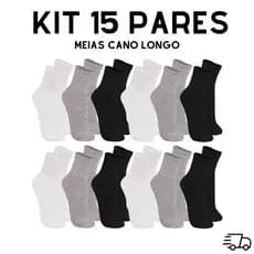 KIT Até 15 Pares de Meia Cano Alto