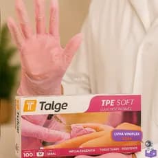 Kit 100 Luva Rosa Viniflex Descartavel Vinil TPE Sem Pó Uso Profissional