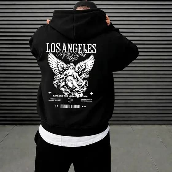 Blusa Moletom Masculino Los Angeles Streetwear Hoodie Canguru Estampado