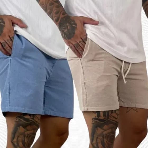 Kit 2 Short Linho Masculino Mauricinho Casual Bermuda Praia