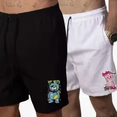 Kit 2 Bermuda Tactel Estampado Urso Corrida Academia Short Praia