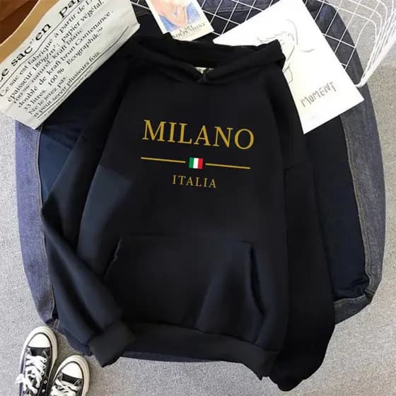 Moletom Blusa de Frio Masculino Milano Itália Estampado Flanelado Canguru