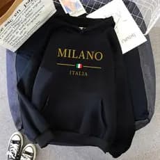 Moletom Blusa de Frio Masculino Milano Itália Estampado Flanelado Canguru