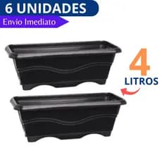 Jogo 6 / 4 Und Vaso Floreira Jardineira Preta 4 Litros RESISTENTE Horta Mudas Cactos Suculentas Ervas
