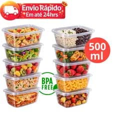 Kit 5 e 10 Potes Transparentes 500ml Marmitas Fitness Microondas Freezer Organizador Alimentos