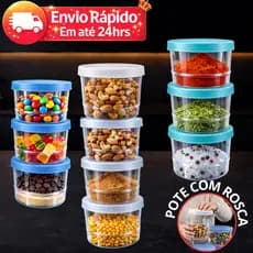 Kit 10 Potes Tampa Com Rosca 360ml PERFEITA Vedação (Cores Sortidas)