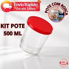Jogo 5/10 Potes Com Tampa De Rosca Transparente 500ml Cada Ótima Vedação Cores Sortidas