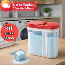 Kit 2 Porta Sabão Com Tampa Plástico Resistente Organização Lavanderia (Cores Sortidas)