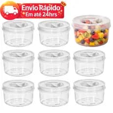 Jogo de 10 Pote Redondo 300ml Transparente Com Rosca Perfeita Vedação BPA FREE Papinha Alimentos