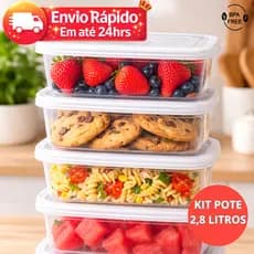 Kit Potes 2,8L Tampa Firme Encaixe Seguro Organizador Geladeira Freezer Empilhável