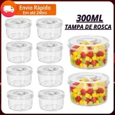 Jogo de 10 Pote Redondo 300ml Transparente Com Rosca Perfeita Vedação BPA FREE Papinha Alimentos