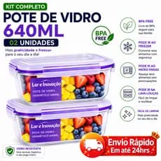 2 Pote de Vidro Com Tampa Herméticas 640ML Freezer Microondas Forno Marmita