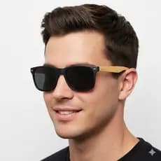 Óculos de Sol Masculino Quadrado Madeira Bambu Leve Moderno