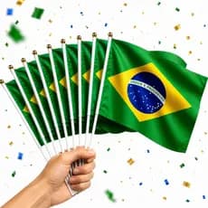 Kit 10 Bandeirinhas Brasil Copa Do Mundo Com Haste Premium
