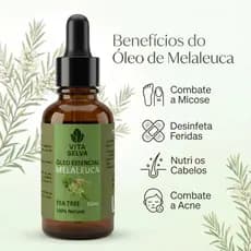 Óleo Essencial de Melaleuca Tea Tree 100% Puro 30 ML Conta Gotas Combate Micose Desinfetante feridas Nutri cabelos Acne