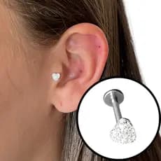 Piercing Prata 925 Coração Cheio Cravejado 5mm Hélix Flat Conch Tragus
