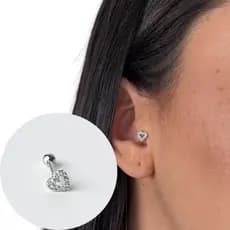 Piercing de Coração Prata 925 Vazado Cravejado 5mm hélix tragus flat conch