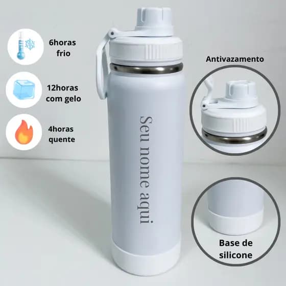 Garrafa Térmica Personalizada Branca 800mL com Gravação a Laser –Ideal Para Água Café Academi