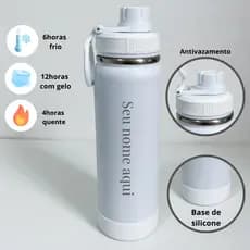 Garrafa Térmica Personalizada Branca 800mL com Gravação a Laser –Ideal Para Água Café Academi
