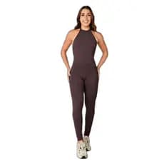 Macacão Viva Coffee Fitness Feminino com Fechamento Metálico e Decote Profundo nas Costas