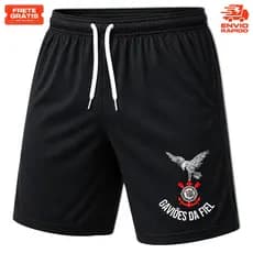 Bermuda Masculina Short Dry Fit Torcida Organizada GAVIÕES DA FIEL TIMÃO C/ Bolsos Treino Futebol